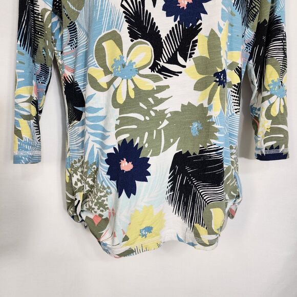 T by Talbots Womens Tee T Shirt Size SP Floral Grommet Tab 3/4 Sleeve Scoop Neck - Picture 7 of 10